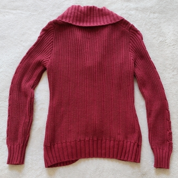 G.H. Bass Maroon Cable Knit Rounded Front Hem Cardigan Sz M - Picture 11 of 14